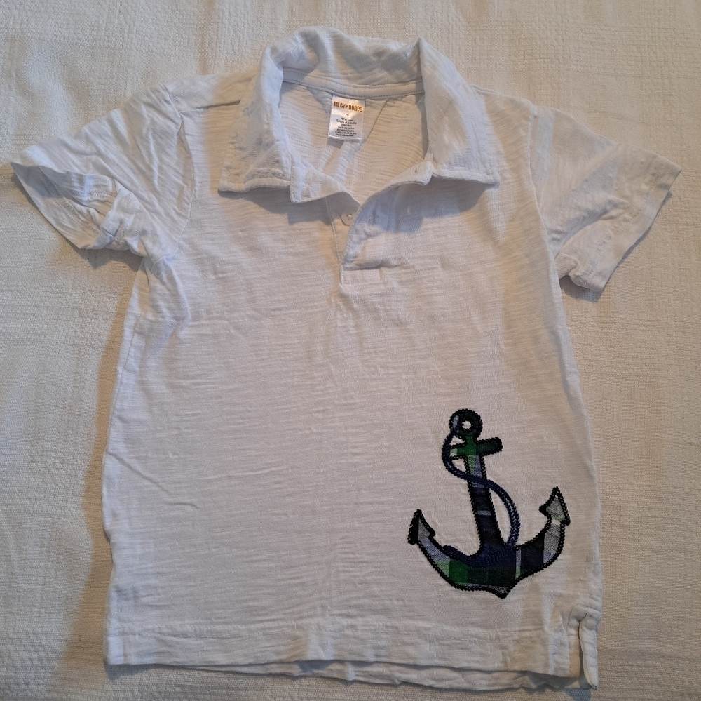 Gymboree Outlet boys size 4 white with anchor polo shirt VGUC